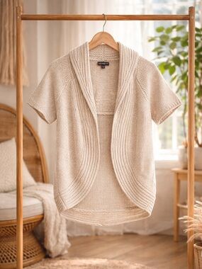 Express Cream Chunky Knit Open Front Cardigan Small Cozy Shawl Collar Sweater